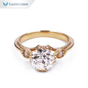 Haiktianyu — anneau gemmes en or jaune, 2ct, ancienne pierre européenne, momanite 14k 18k, anneau de côté pour mariage - Product Image 1