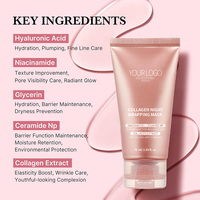 Masque de nuit en gel de cristal de collagène avec acide hyaluronique et niacinamide - Anti-âge, raffermissant, hydratant pour tous les types de peau