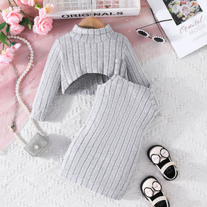 Conjunto de Ropa Casual para Niña, Estilo Boutique, Camiseta de Cuello Alto con Hombros Caídos, Vestido Tipo Camisola, Conjunto de 2 Piezas para Bebés - Product Image 5