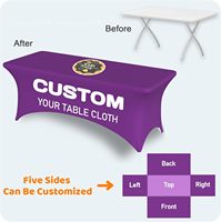 Nappe carrée extensible en Spandex avec logo personnalisé pour anniversaire, mariage ou salons commerciaux Couverture résistante aux taches pour la publicité événementielle