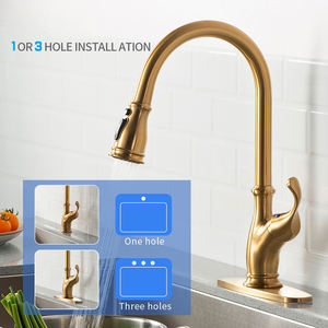 FLG:NG1176 Nickel Gold Robinet <span class=keywords><strong>mitigeur</strong></span> d'évier <span class=keywords><strong>de</strong></span> cuisine extractible avec tête <span class=keywords><strong>de</strong></span> brosse d'usure - Product Image 3