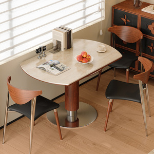 โต๊ะอาหารไม้แผ่นเดียวทรงกลมแบบขยายได้ สไตล์วินเทจ สำหรับห้องรับประทานอาหาร อพาร์ทเมนต์ขนาดเล็ก - Product Image 2