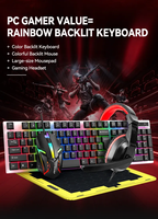 Souris de jeu filaire T-WOLF TF240 4 en 1 avec rétroéclairage RVB, clavier 104 touches, combo gamer, écouteurs, tapis de souris pour PC, bureau
