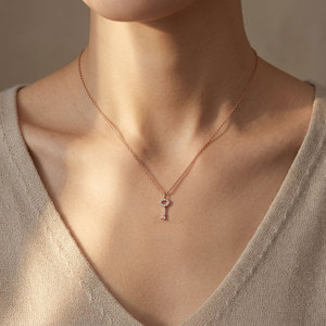 HongKong Supplier Trendy Style Key Shape Pendant 18K Solid Gold Real Natural Diamond Pendant <b>Necklace</b> Birthday Gift For Girls - Product Image 5