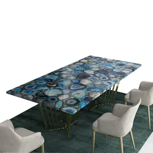 Fashion industrial natural agate large blue agate semi-precious stone restaurant dining table