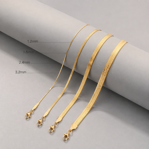 18K Gold Plated Flat Herringbone Chain Necklace 316L Stainless Steel Hypoallergenic Polished <b>Lobster</b> <b>Clasp</b> Ladies Daily Wear - Product Image 3