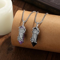 Collier Pendentif Triple Déesse Hécate Plaqué Argent avec Obsidienne et Améthyste, Bijoux de Protection Wiccan en Gros