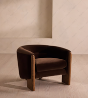 Fauteuil individuel moderne de luxe Ferly en velours doux, avec pieds en bois massif, pour salon, chambre à coucher, lecture, mobilier de maison