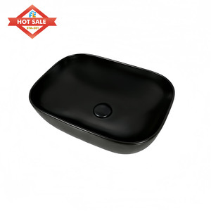 Forme carrée au-dessus du comptoir en céramique glaçure couleur noire Art évier salle de bain en céramique à la main visage lavabo - Product Image 5