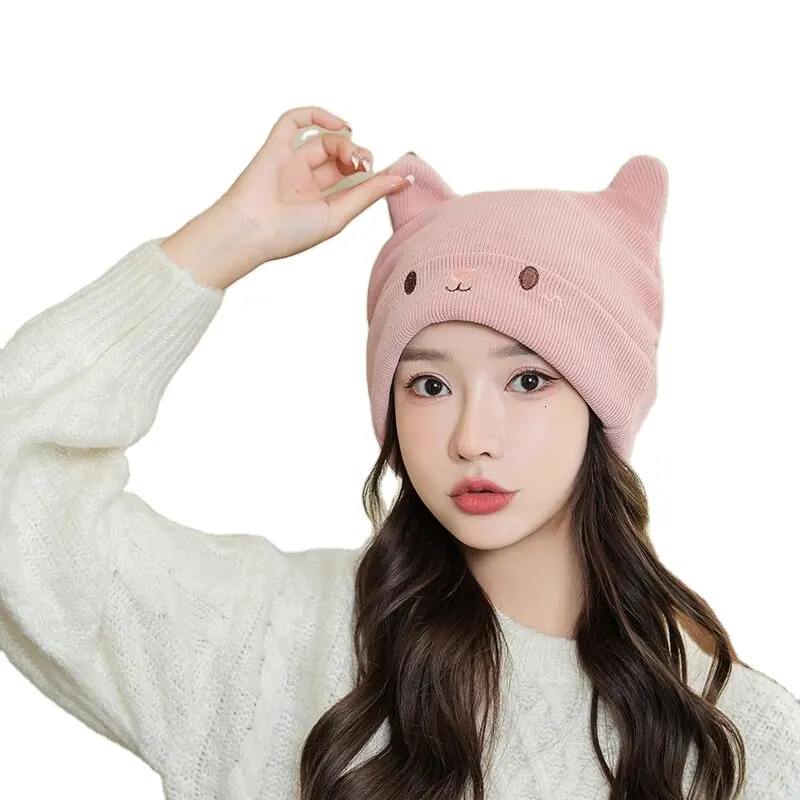 Pile Pile Cap Female Baotou Autumn And Winter Warm Windproof Ear Protection Fashion Cute Thin Style Hat Knitted Cap