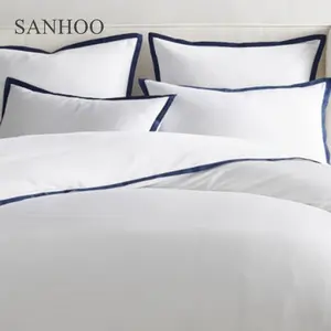 SANHOO कस्टम 1000 धागा गिनती मिस्र के कपास बिस्तर शीट सेट सुपर राजा कढ़ाई सफेद शुद्ध कपास Bedsheets