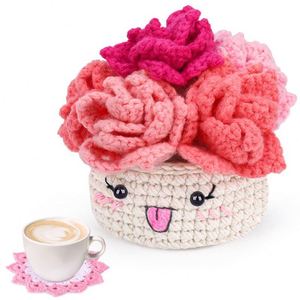 Bouquet de fleurs au crochet de luxe, roses, tulipes, pivoines tricotées à la main, décoration florale artificielle, mariage, maison, bureau, cadeau élégant - Product Image 1