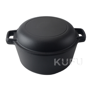Casserole <span class=keywords><strong>en</strong></span> <span class=keywords><strong>fonte</strong></span> émaillée <span class=keywords><strong>noire</strong></span> mate 2-<span class=keywords><strong>en</strong></span>-1, faitout néerlandais à double émail - Product Image 1