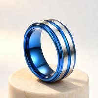 Bagues de joaillerie fine 2026 personnalisées prêtes à être expédiées, bague en tungstène bleue de 8 mm, bagues pour hommes