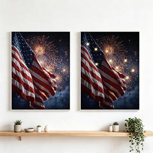 LED Light up American Flag Canvas <strong>Wall</strong> Art Patriotic USA Flag with Fireworks Print Framed LED <strong>Wall</strong> Decor for 4th of July - Product Image 4
