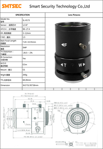 Lente CCTV <span class=keywords><strong>Varifocal</strong></span> 4X de 3-12 mm 1/2.8\" F1.5 con Montura <span class=keywords><strong>CS</strong></span>, Lente de 5MP para Cámara de Seguridad CCTV SL-0173 - Product Image 2