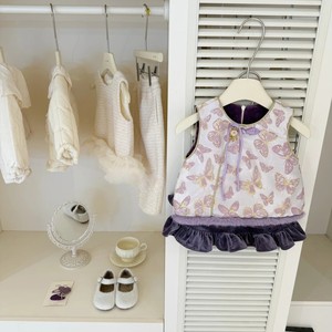 Tongxingyuan Traditional Chinese Baby Girls Winter Vest And Velvet Skirt Set Purple Butterfly Print Thickening New Year Outfit - Product Image 2