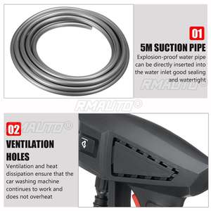 เครื่องฉีดน้ำแรงดันสูงไร้สาย 70 บาร์ 2000 วัตต์ สำหรับล้างรถยนต์ แบบชาร์จไฟได้ ใช้กับแบตเตอรี่ Makita 18V พร้อมหัวฉีดโฟม - Product Image 3