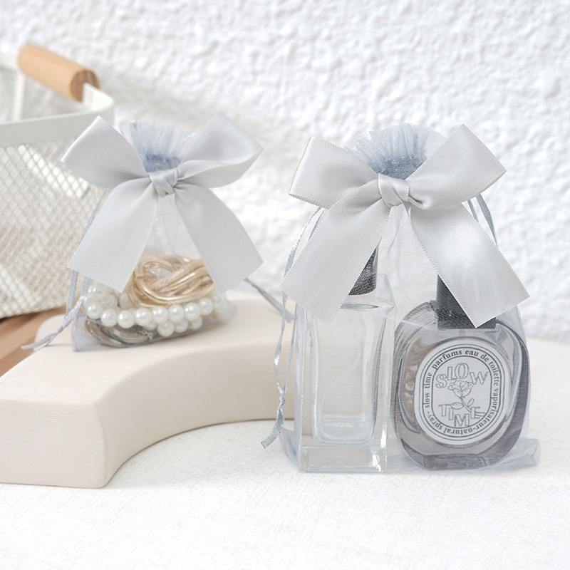 Sac en organza gris-17x23cm-nœud papillon