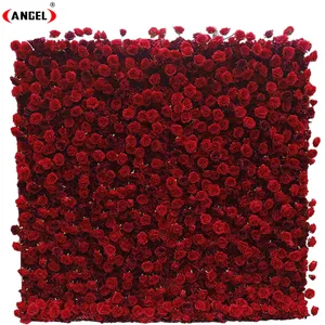 Wedding Supplier Silk 3D Artificial Flower Wall For Wedding Backdrop Decoration Cloth Back Roll Up Red Rose Flower Wall