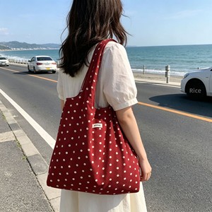 Borsa a Spalla Casual Stile Coreano per Donne, Grande Capacità, Nuova Collezione Estate 2026, Stampa a Pois, in Poliestere - Product Image 3