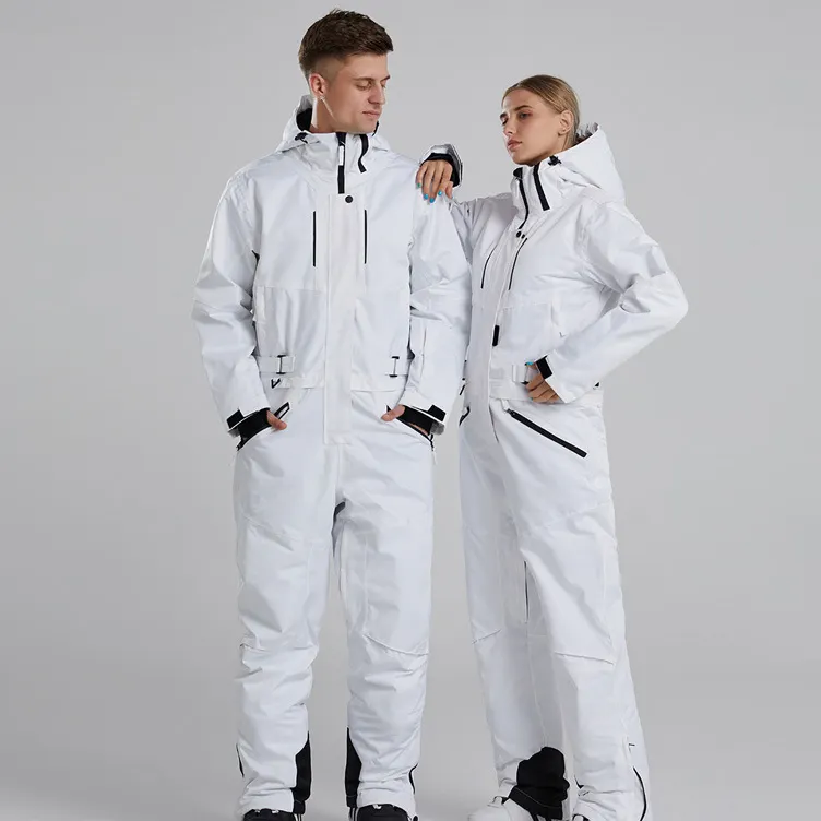 पेशेवर सभी सफेद महिलाओं के फैंसी सर्दियों 1 एक टुकड़ा Onesie बर्फ कपड़े सूट महंगा समानांतर तकनीकी पहनने स्की जैकेट