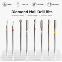 Fraise à ongles diamantée certifiée CE, forme flamme, grain fin argenté, tige de 2,35 mm pour affinage de la surface des ongles naturels (OEM/ODM)