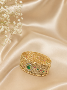 DIVYORO Designer Royal Antique Gold Bangle with Intricate Filigree Craftsmanship and <b>Ruby</b>-Emerald Accents Traditional Indian - Product Image 2