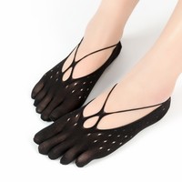 Summer No Show Velours Respirant Mesh Five Fingers Anti slip Cotton Women Glamorous Yoga Pilates Socks