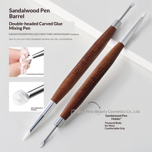 Stylo de sculpture pour nail art à double tête, pinceau en silicone souple avec manche en bois pour mélanger la colle et colorer - Product Image 3