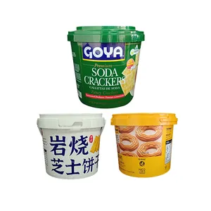 Factory Supply 1L-5L Biscuit Brood Pudding Voedsel Verpakking Emmer Food Grade Ronde Plastic Emmer Met Handvat En Deksel