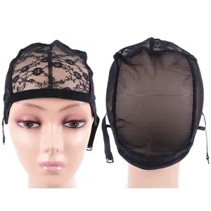 Gorro de peluca ajustable de malla de encaje negro y terciopelo con tejido de encaje completo, sin pegamento, tallas <span class=keywords><strong>M</strong></span>/L/XL, empaque en bolsa - Product Image 4