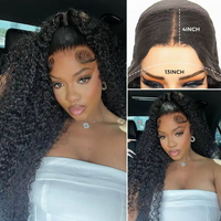 200% vente en gros 14 pouces délié naturel crépus bouclés vague de corps perruque droite HD dentelle transparente vague profonde Jerry Texture brute