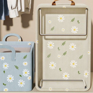 Clothing Organizer <b>Storage</b> Box Rectangle Blue Daisy Pattern Foldable Fabric With Steel Frame For <b>Clothes</b> And Trousers - Product Image 2