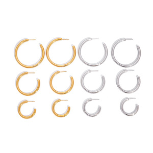 Hoop Earrings 18K Gold Plated Stainless Steel 4mm Diameter Hollow C-<b>Ring</b> Classic Design Fashion Jewelry - Product Image 4