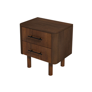 Logan Mid Century Modern Walnut Nightstand With 2 <b>Drawers</b> Bed <b>Side</b> Table - Product Image 3