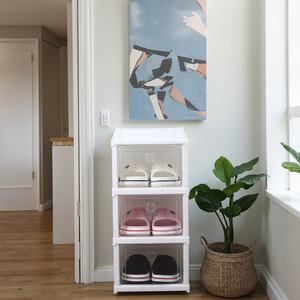 Armoire à chaussures pliable ShenYu de 10 pouces, portable, multicouche, empilable, blanche, moderne - Product Image 3