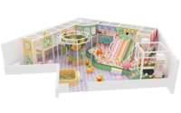 Aire de jeux intérieure personnalisée sur le thème des macarons pastel, château gonflable pour tout-petits et enfants avec piscine à balles, toboggan, filet à cordes et structure d'escalade pour FEC