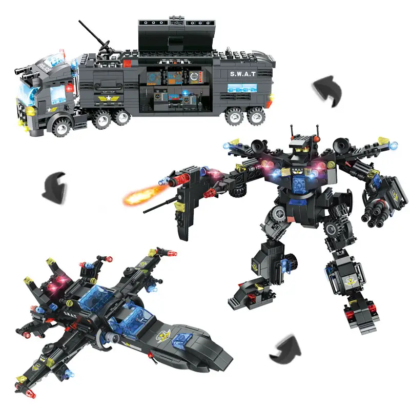 725pcs 8 IN 1 City SWAT Truck Car Robot Building Blocks Compatible Legoinglys City Police Station Bricks Toys for Boys Children