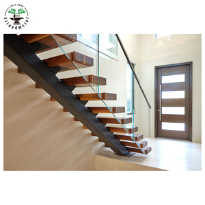 <span class=keywords><strong>Escalier</strong></span> flottant en acier <span class=keywords><strong>noir</strong></span> au design <span class=keywords><strong>moderne</strong></span> avec garde-corps en verre à fixation sans cadre pour villas - Product Image 2