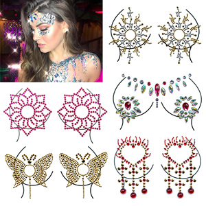 Tatouage de bijoux de poitrine qui brille dans le noir, <span class=keywords><strong>strass</strong></span>, autocollant de poitrine, tatouage temporaire, pierres précieuses pour le corps, pâte pour le <span class=keywords><strong>maquillage</strong></span> de <span class=keywords><strong>festival</strong></span> rave - Product Image 3