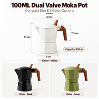 Cafetière Moka Kingze 100 ml à double valve, pour cuisinière, expresso italien, en aluminium, pour la maison, le bureau et le camping