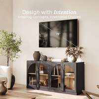 Grande console en bois cannelé moderne, buffet, armoire, meuble d'appoint en arc caramel, rangement domestique, gain de place, durable