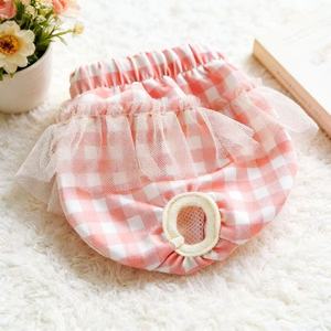 Pantalones Menstruales para Perros, Diseño a Cuadros Rosa con Falda de Encaje, Protección Contra Fugas para Perros Pequeños - Product Image 1