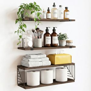 Hot Sell <strong>Dark</strong> Brown <strong>Wooden</strong> Wall Mounted <strong>Shelf</strong> Mroden Style Eco-friendly Floating <strong>Shelves</strong> for Bathroom Living Room Office - Product Image 2