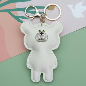 XIFENG luxe marron PU cuir <span class=keywords><strong>petit</strong></span> Mini Bling porte-clés ornement en gros ours porte-clés avec <span class=keywords><strong>pompon</strong></span> - Product Image 3