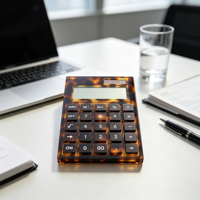 Calculatrice de bureau solaire en acrylique à motif écaille de tortue, personnalisable avec logo, pour commande en gros, cadeau de bureau, fournisseur de papeterie