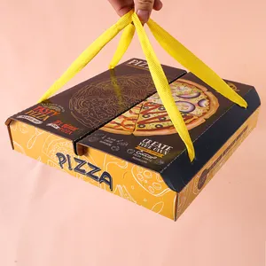 Hình chữ nhật Kraft Giấy hộp bánh pizza với xử lý Mở thiết kế có thể gập lại hộp bánh pizza
