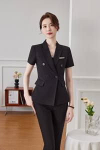 Traje de Oficina de Verano de Manga Corta <span class=keywords><strong>para</strong></span> Mujer, Uniforme Profesional <span class=keywords><strong>para</strong></span> Recepcionista de Hotel, Gerente, Ropa de Trabajo <span class=keywords><strong>para</strong></span> Hostelería - Product Image 5