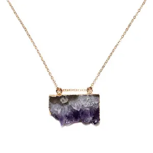 Collar con colgante de amatista Irregular para mujer, collares de cristal curativo de Reiki, piedra Natural de doble agujero, joyería de cuarzo púrpura